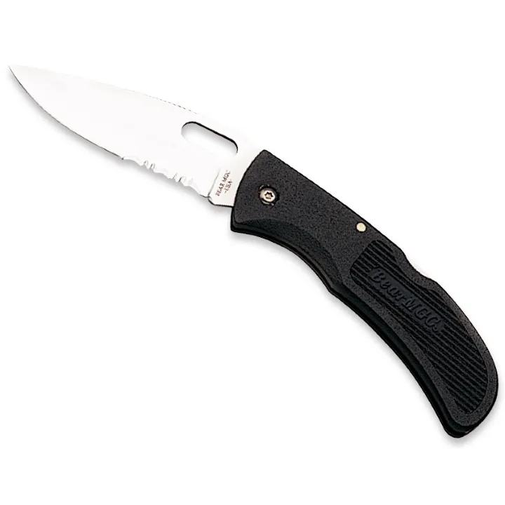 4 1/2" BLACK ONE HAND OPENER SERRATED WITH POCKET/BELT Belt Clip **