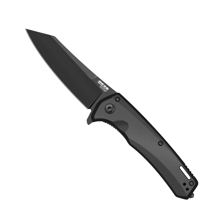 4 1/2" BLACK ALUMINUM SIDE Liner w/ Reverse Tanto Blade & Glass Breaker