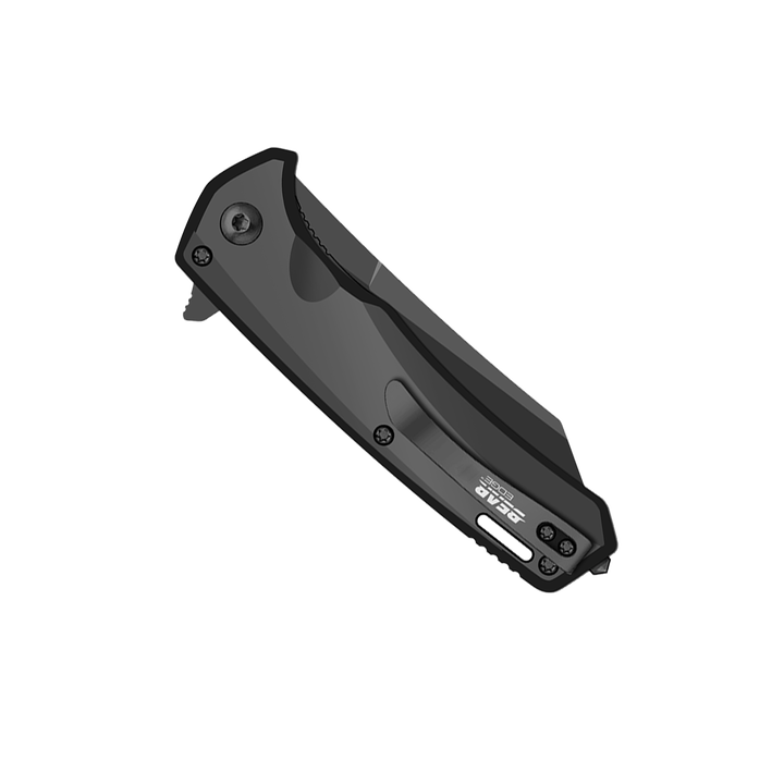 4 1/2" BLACK ALUMINUM SIDE Liner w/ Reverse Tanto Blade & Glass Breaker