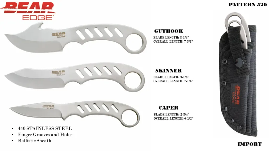 Bear Edge 3 Piece Game Knife Set 440 Stainless Steel Blades